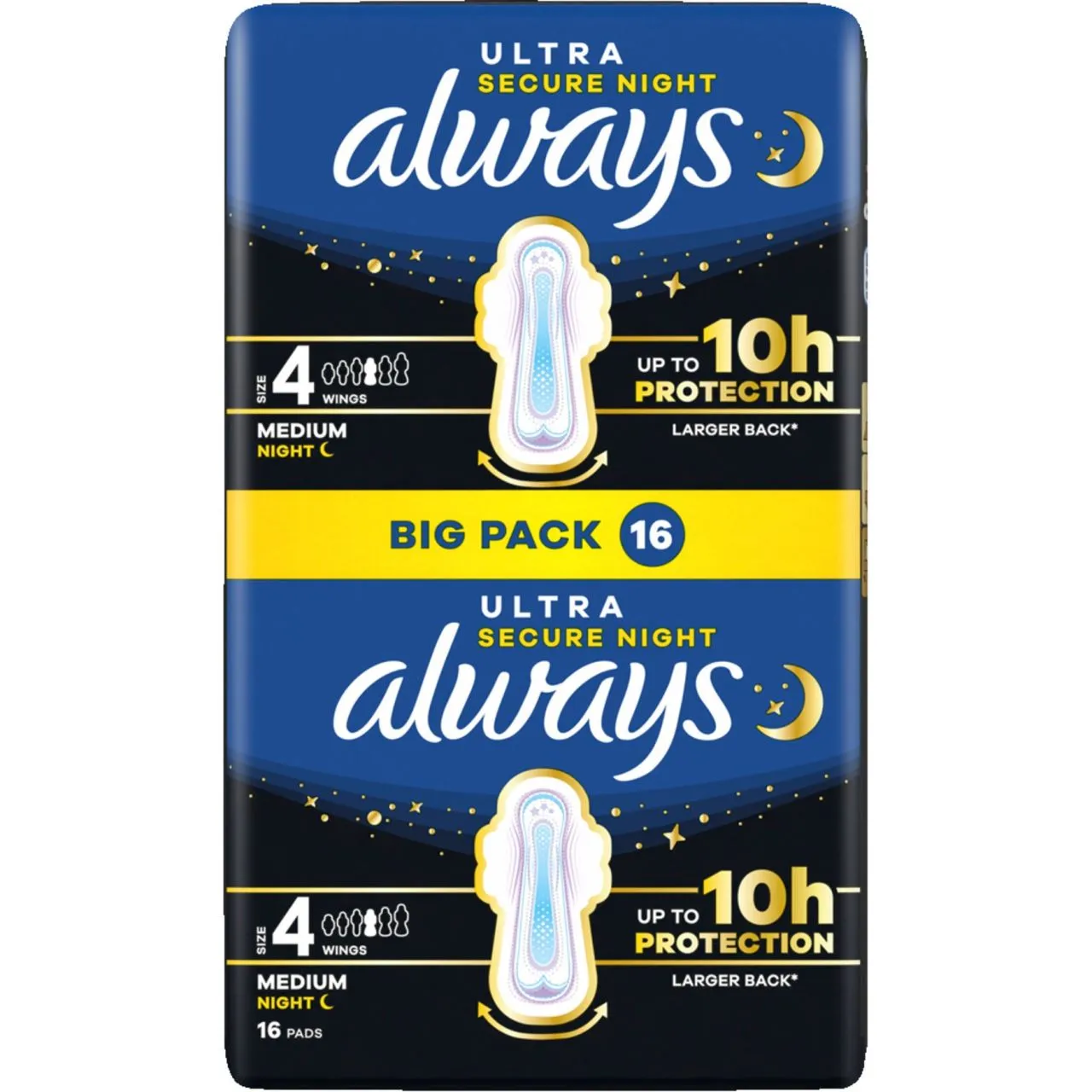 always Ultra Secure Night size 4 with wings 16 pads